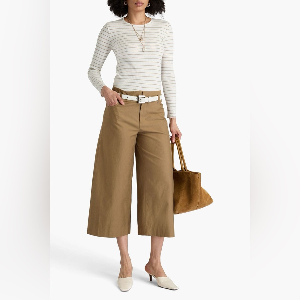 VINCE Chalk Stripe Cream Tan Modal Cotton Long Sleeve Top Size Small